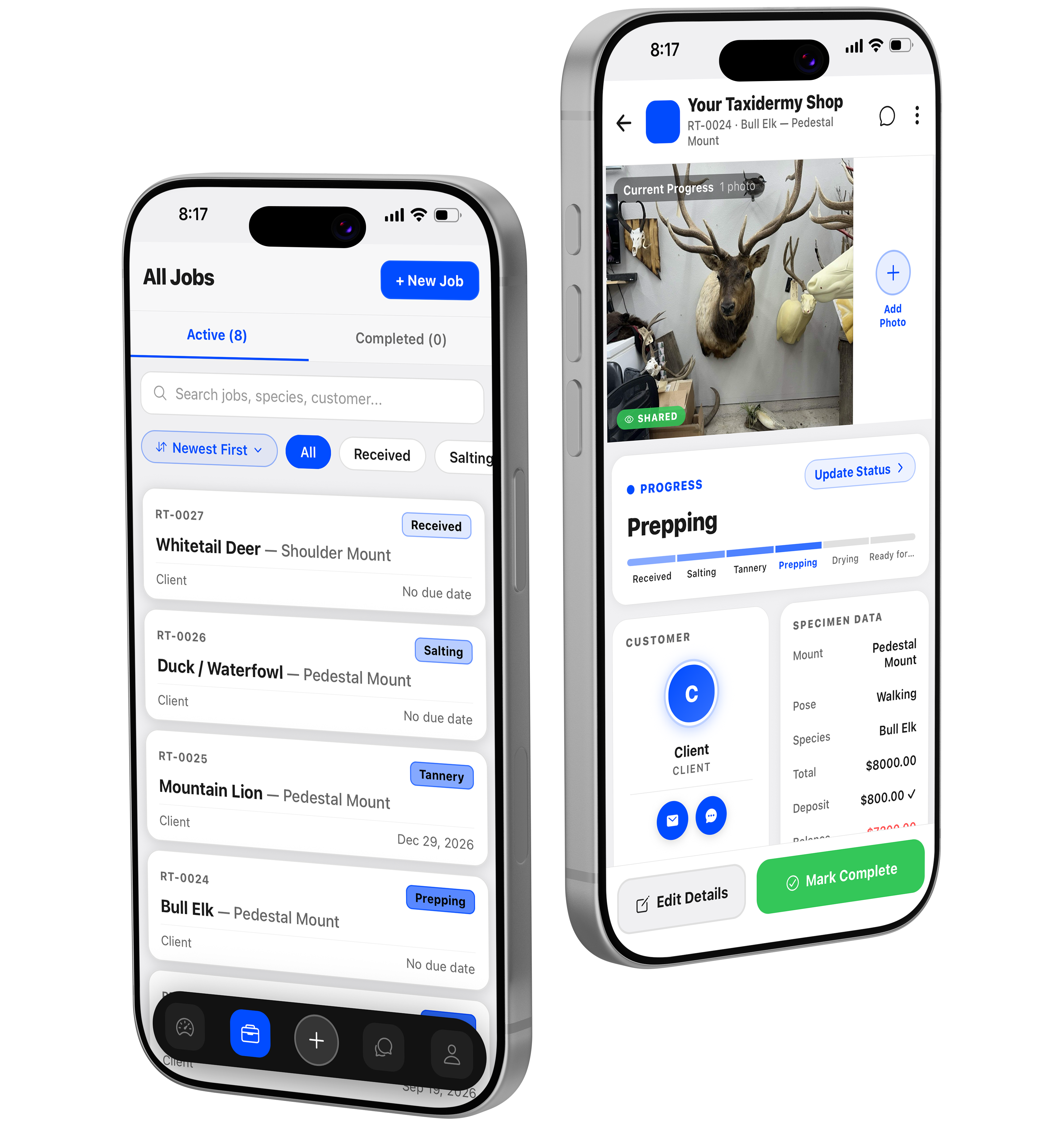 All jobs list and job detail with progress tracker